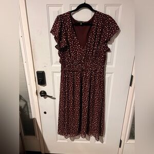 Elegant Burgundy Polka Dot Midi Dress